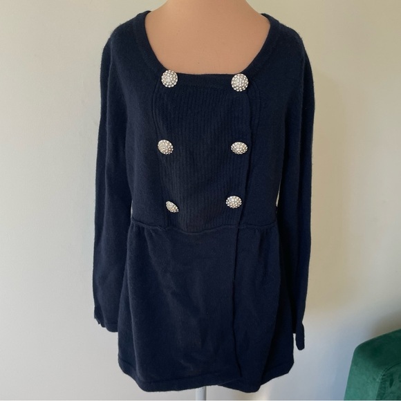 Cortland Park Navy Blue Cashmere Crystal Button Detail Pea Coat Sweater NWT Sz S - Picture 1 of 10